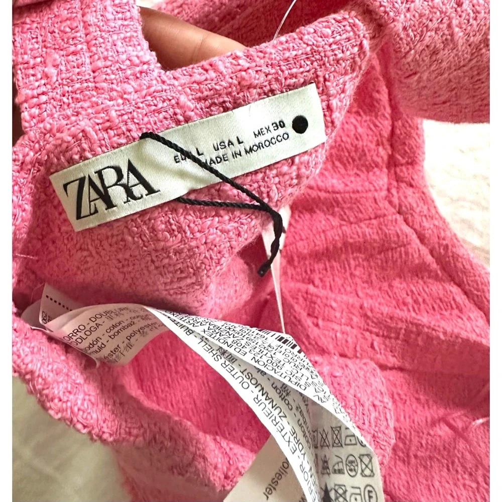 Zara Pink Textured Tweed Cropped Bustier Top BNWT